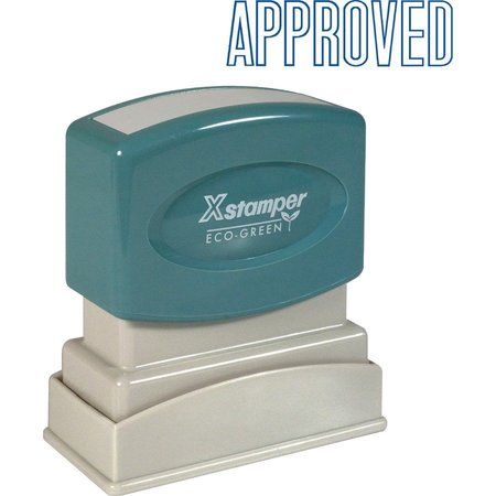 Xstamper Pre-Inked Stamp "Approved", 1/2"x1-5/8" Impression, Blue Ink XST1008